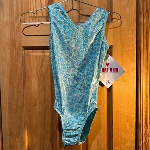 NEW alpha factor blue sparkle cheetah leotard